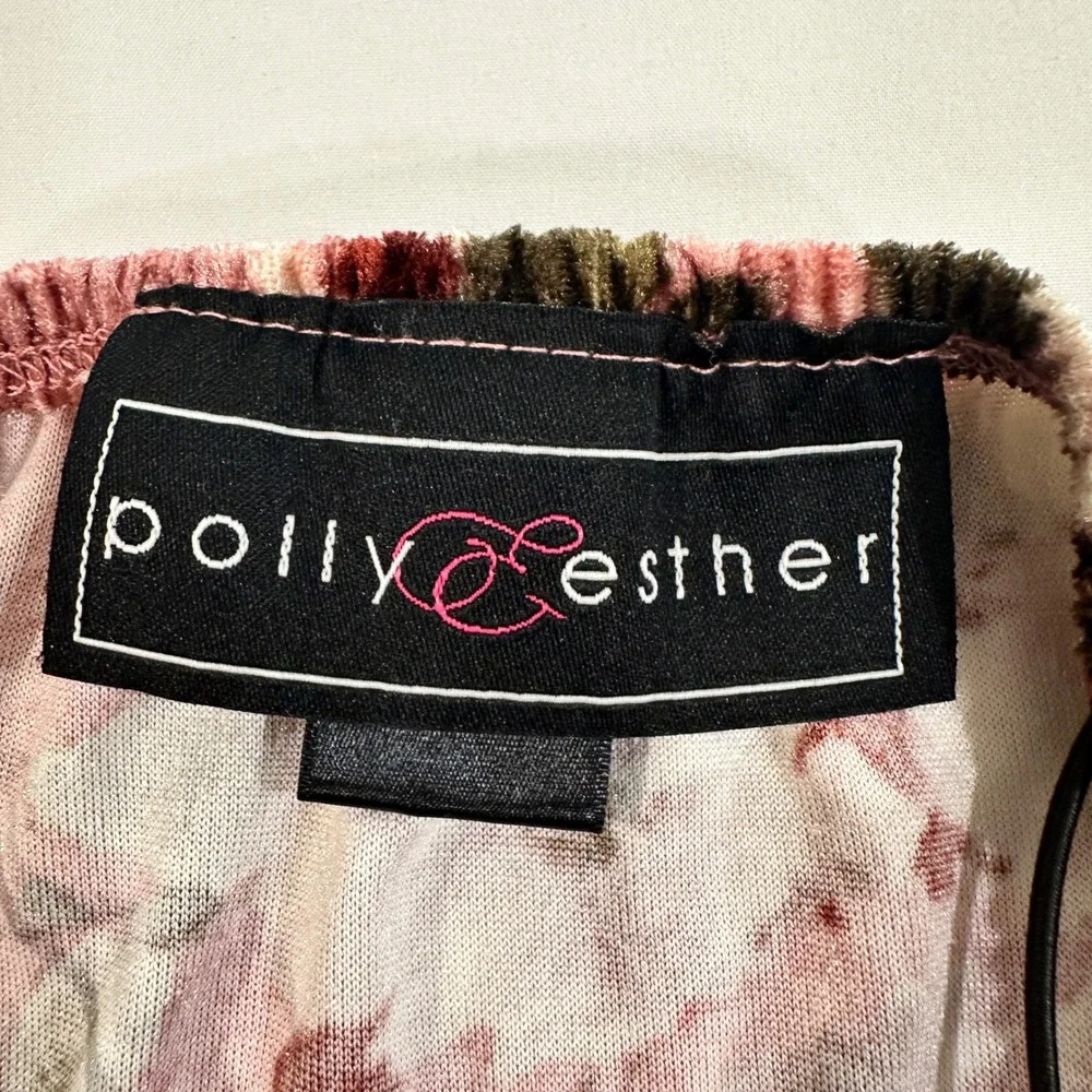 Polly & Esther Pink Floral Crushed Velvet Slip Dress Womens S Spaghetti Strap